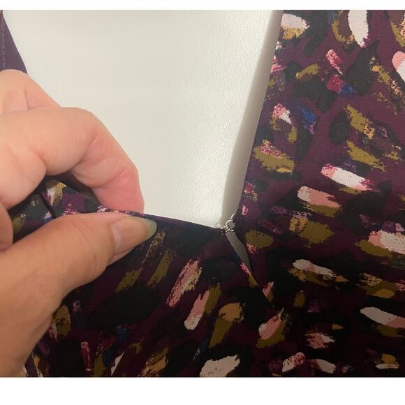 NINE BRITTON FAUX WRAP LONG SLEEVE BLOUSE MEDIUM PETITE‎ PURPLE MULTICOLOR NWT - Picture 8 of 12